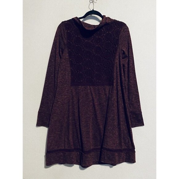 Anthropologie Saturday Sunday Dress Womens Medium Maroon Cowl Neck Crochet Boho - Picture 5 of 7